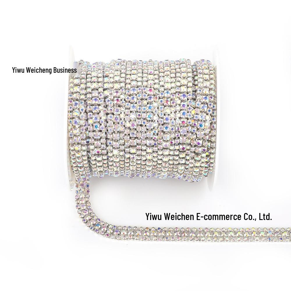 

1 ярд серебряной стразовой цепочки в 3 ряда для украшения одежды SS8 + SS16 + SS8