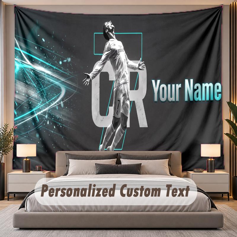 Vlastní text s jménem Gobelín Cristiano Ronaldo Personalizovaný polyesterový nástěnný gobelín do ložnice a pokoje
