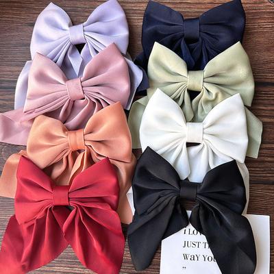 Korean Solid Color Bow Hair Clips Elegant Ribbon Hairpins Barrettes For Women Girls Headwear Baby Ornament Hair Accessories Gift