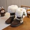2025 Stilvolle High-Top Schneestiefel im koreanischen Stil für Mädchen mit doppelten Schnallen