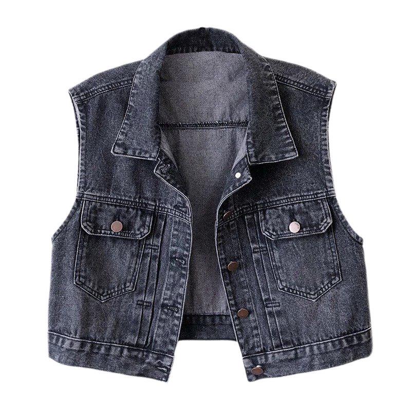 Women's Retro Pleated Denim Vest - Sleeveless Casual Top for Spring/Autumn Dresses, 2025 Gilet
