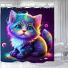 Bathroom with Colorful Cat 3D Shower Curtain, Deluxe Bathtub Standard Shower Curtain, Waterproof and Bright Fabric Shower Curtai