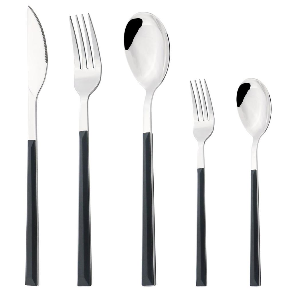 5 st Trähandtag serviser Western bestickset i rostfritt stål Knivgaffel Kaffe Tesked Silverservis Köksservis set
