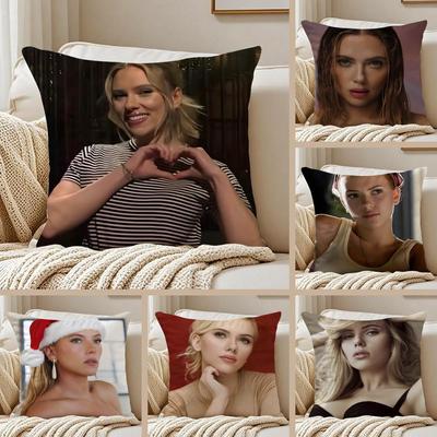 SScarlett Johansson Cushion Cover Pillowcase Antidustmite Invisible Zipper Short Plush Sofa Cushion