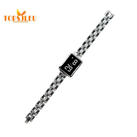 

Женские часы со светодиодной подсветкой изысканного мастерства: Квадратный циферблат, цифровой дисплей, сенсорное управление, точное время — стильный ювелирный аксессуар серебряный