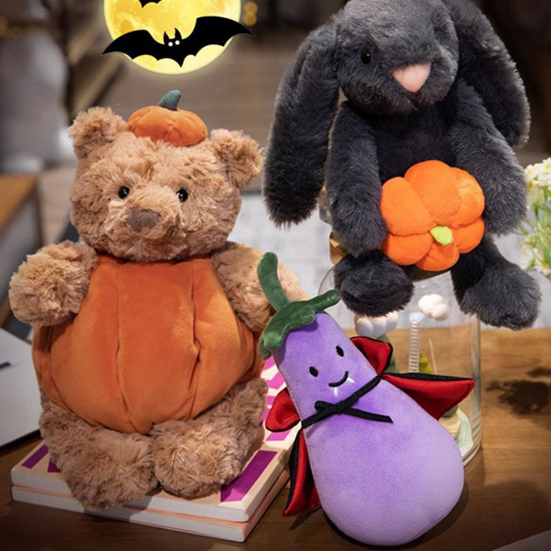 Kürbisbär Plüschtier 30cm | Halloween Kuscheltier Mit Abnehmbarem Kürbis-Kostüm