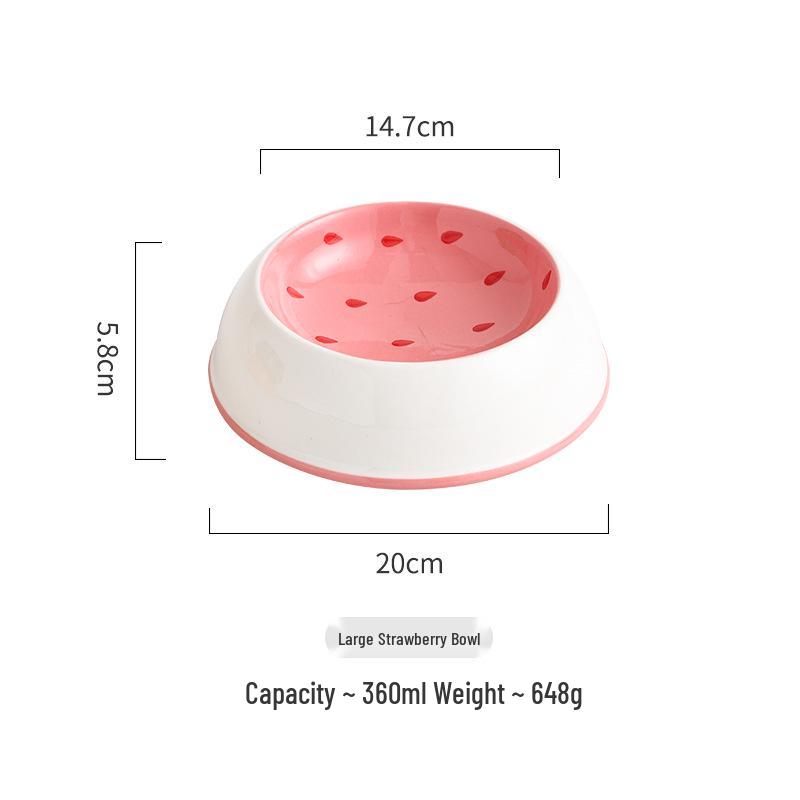 Ceramic High-Leg Cat Bowl, Large-Diameter, Slanted, Anti-Tip, Neck Protection, Cute Japanese Style for Cats and Dogs.