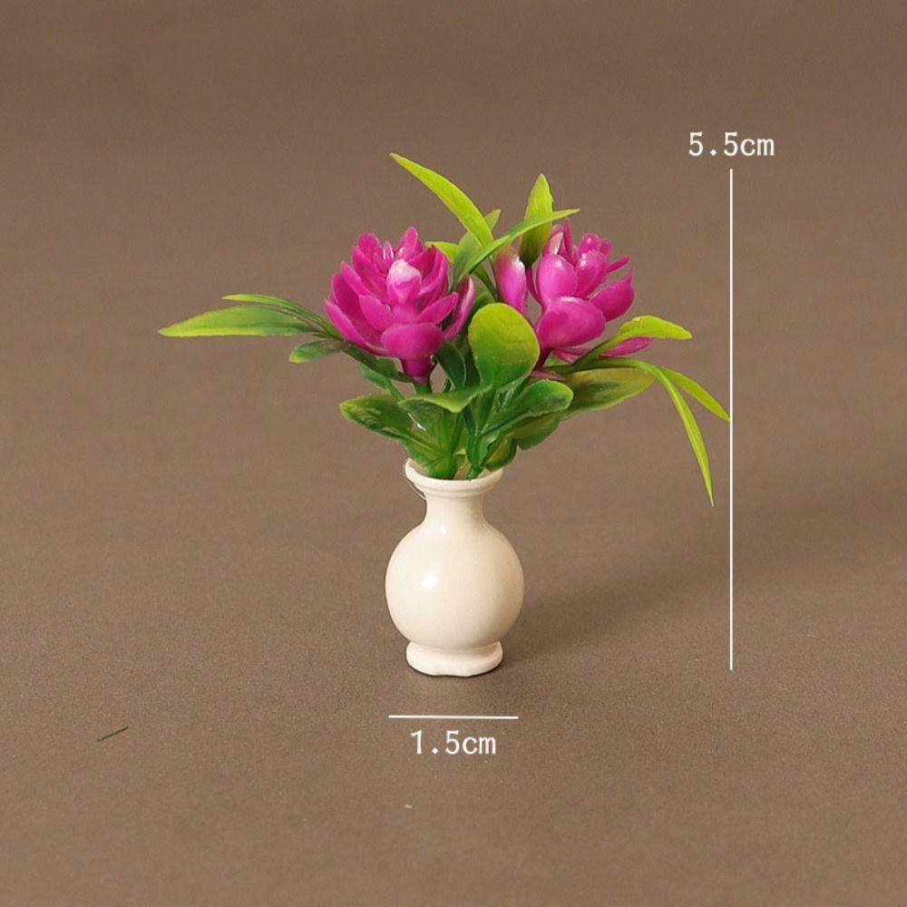 1:12 Dollhouse Miniature Mini Plastic Simulation Vase Green Plant Finished Flower Outdoor Doll House Model Accessories