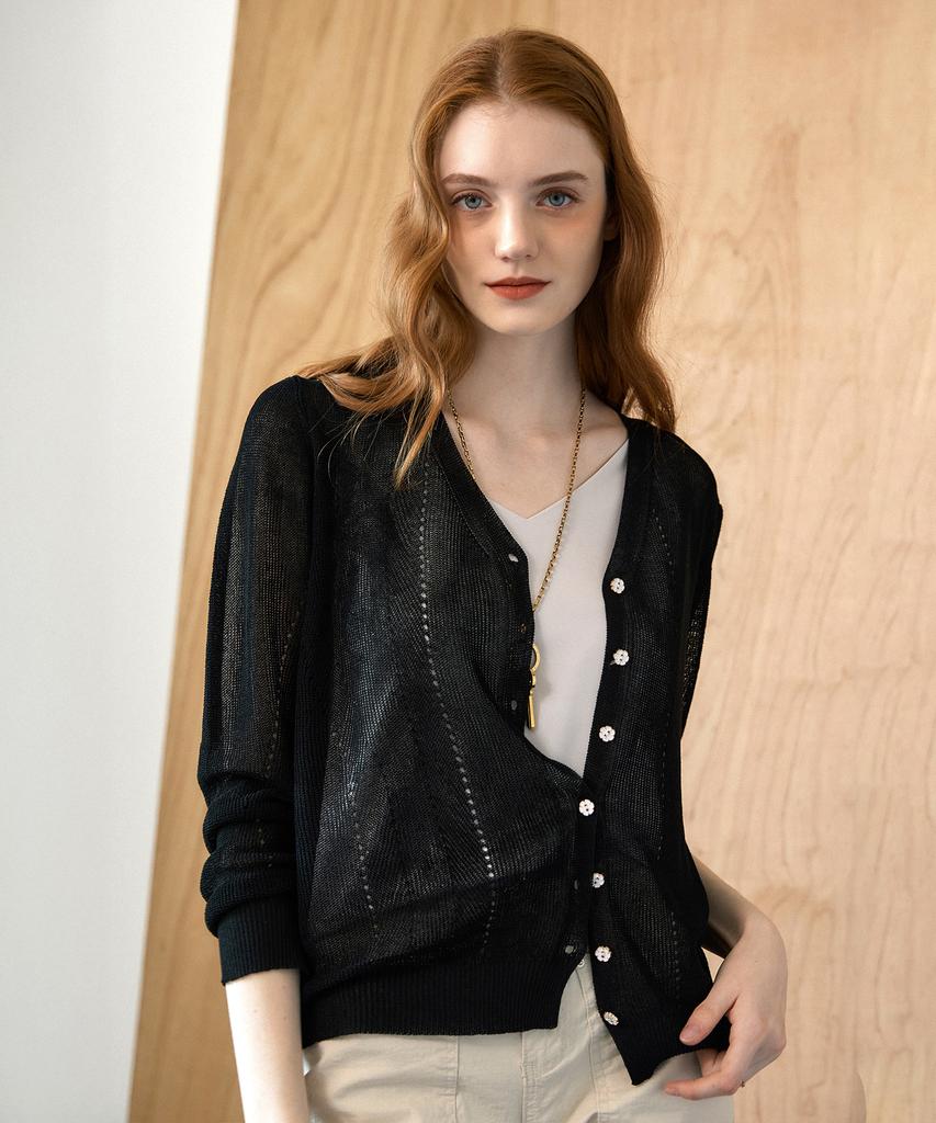 Maxza Flower Button Basic V-Neck Summer Cardigan