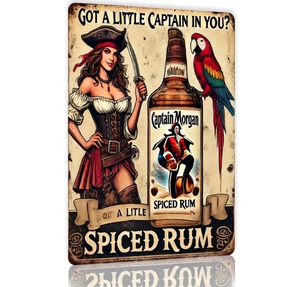 Vintage Tin Metal Sign 8x12 Inch Retro Pub Wall Art Bar Decor Captain Spiced Rum Man Cave 20x30