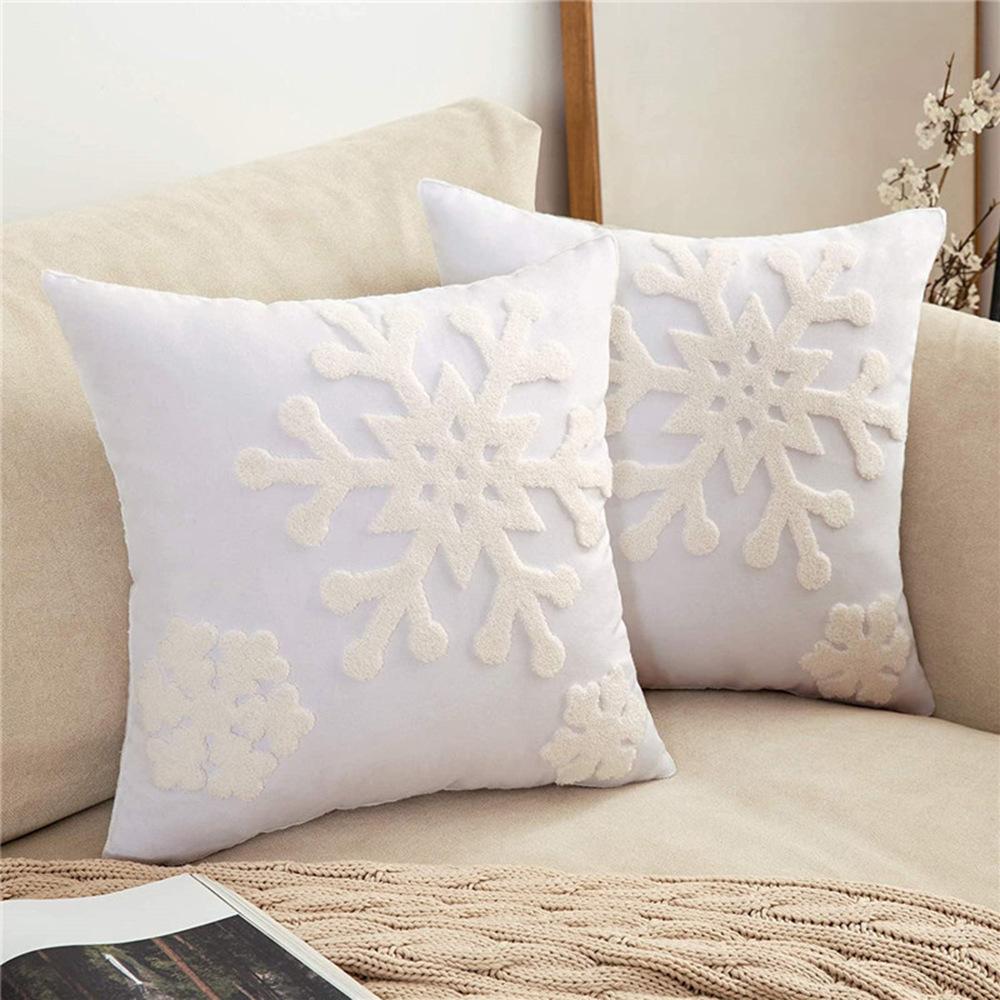 Modern Simple Home Snowflake Embroidered Cotton Pillow Christmas Living Room Sofa Sitting Cushion