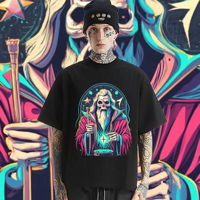 Skull O-Neck T Shirt Loose Big Size T-shirt Retro Harajuku Hip Hop Tops Graphic Cotton Tops Outdoor Style For Men Tshirt Custom