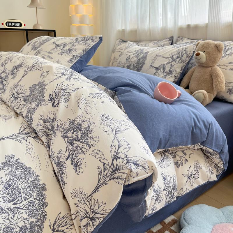 Small Fresh Cotton Four-piece Dormitory Pure Cotton Plaid Three-piece Bed Sheet