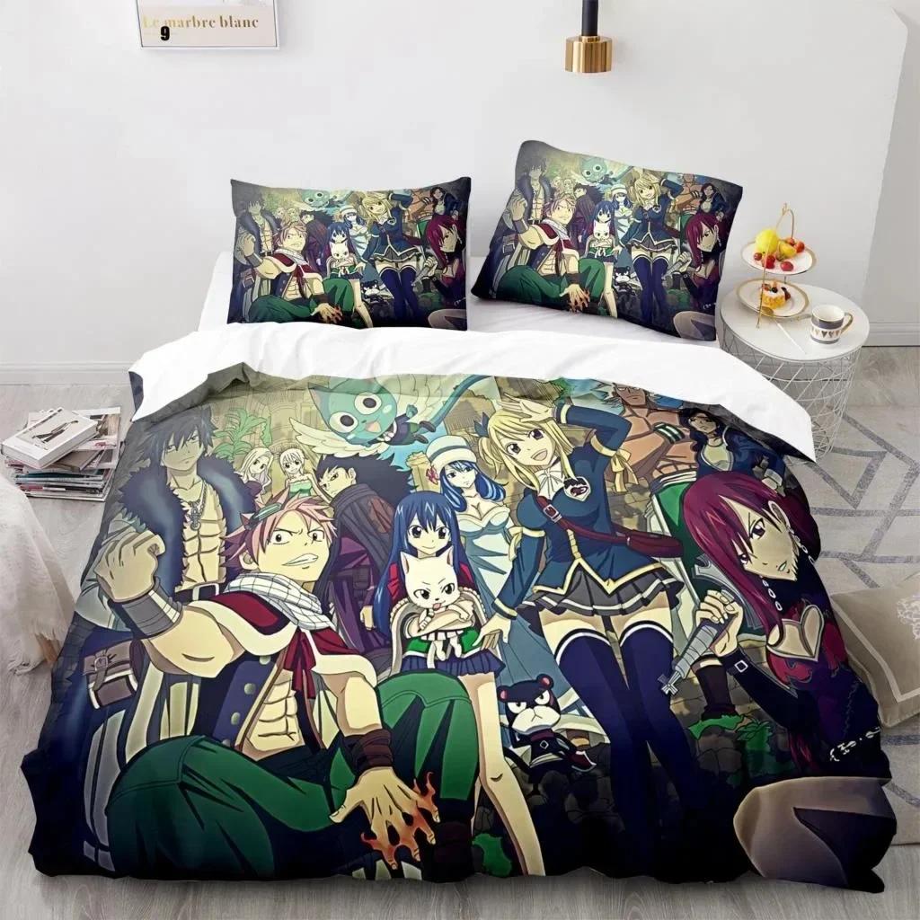 Comforter New Fairy Tail Bedding Set Japanese Anime Printed Bed Set With Bed Soft Queen King Size Bedclothes Home