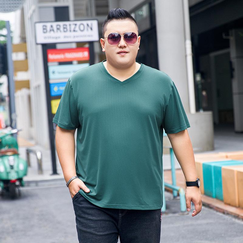 Summer Short Sleeved T-shirt for Men's V-neck Plus Size Ice Silk Solid Color T-shirt
