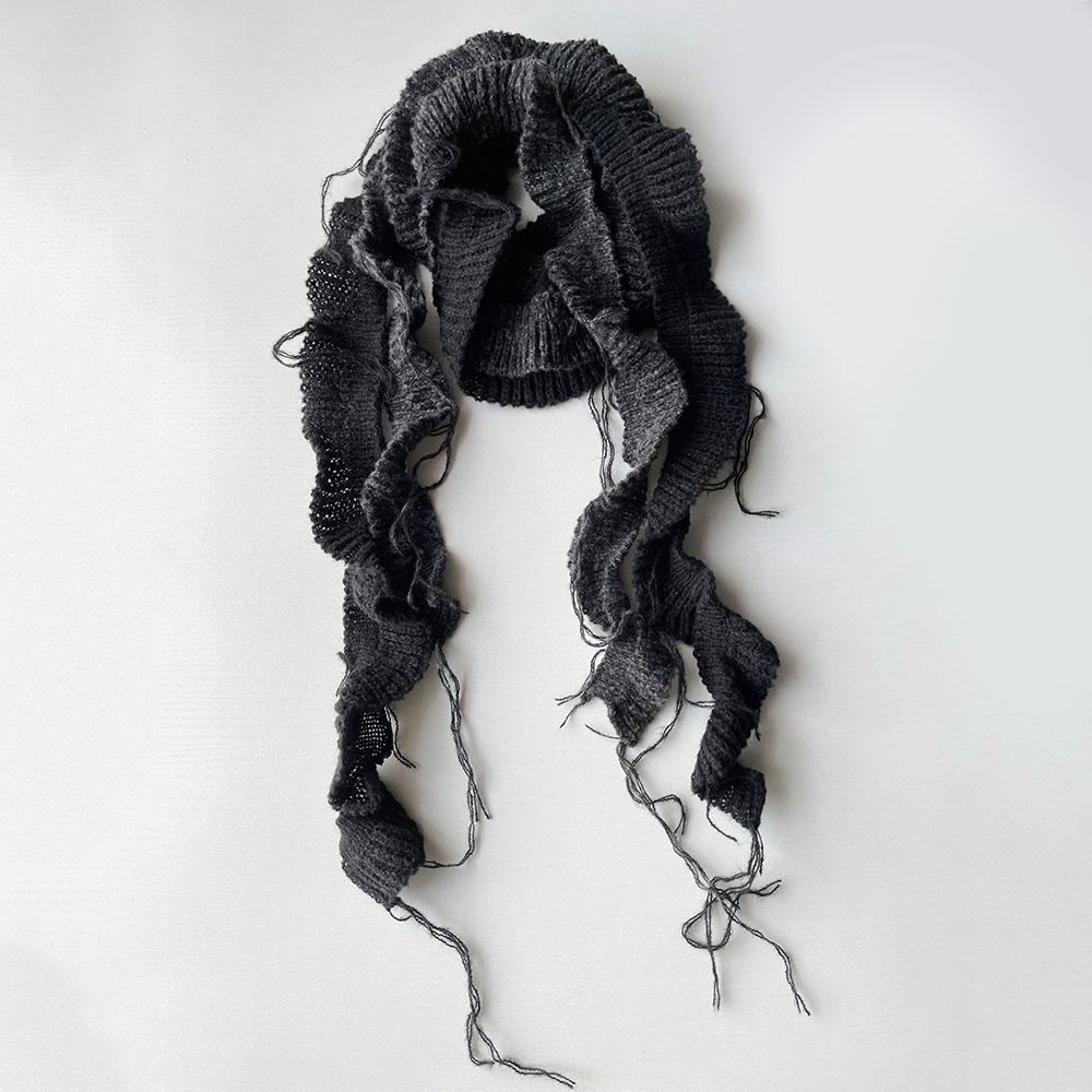 

Модные женские шарфы Нерегулярные кисточки Вязаный шарф Спиральный плетеный длинный шарф Вязаный шейный платок Тонкая шаль с оборками чёрный