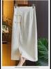 Retro Chinese-Style High-Waist Jacquard Skirt with Beaded Buttons & Hip Slit for Women - Spring/Summer Collection