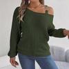 Autumn Winter Casual Metal Buckle Splicing Off-the-shoulder Pullover Sweater Fashion Elegant Lantern Long Sleeve Casual Simple Women Sweater Clothing
