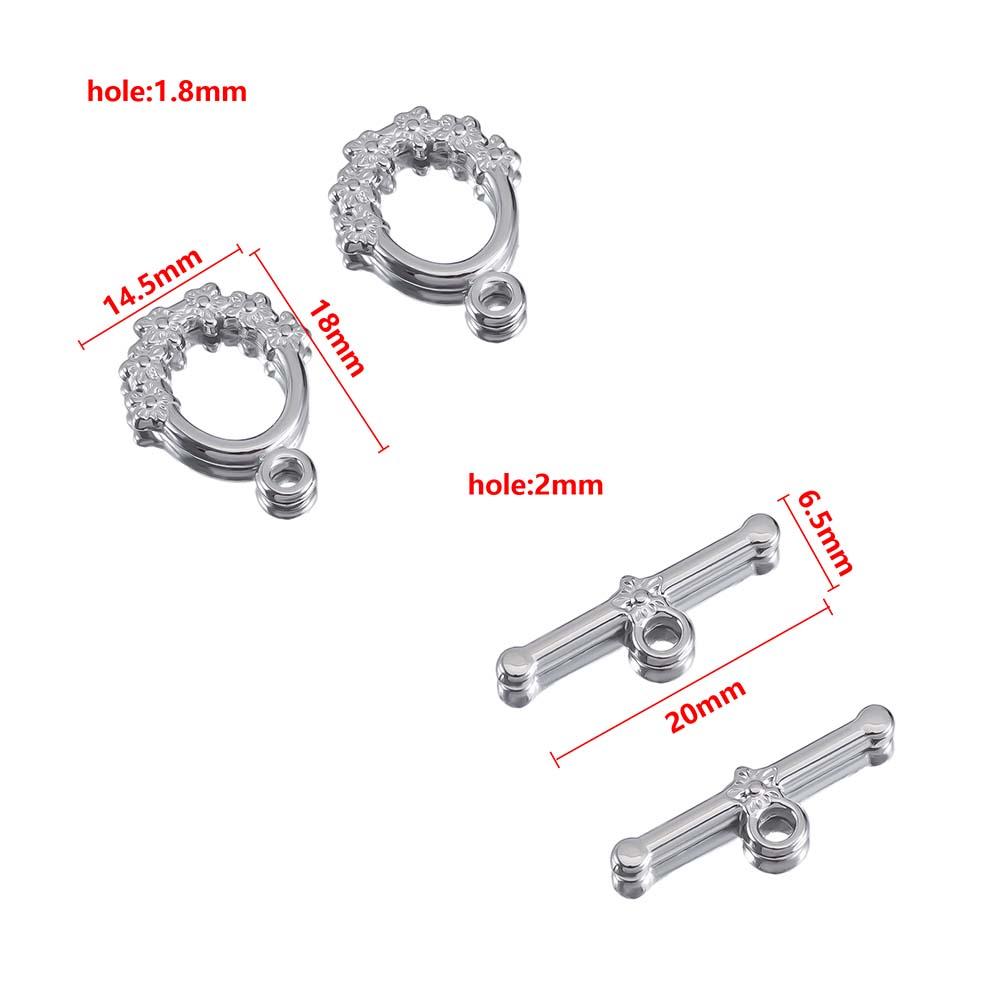 5sets Stainless Steel Floral Pattern OT Toggle Clasps Love Heart Necklace Bracelet Buckle Connectors Jewelry Making DIY Material