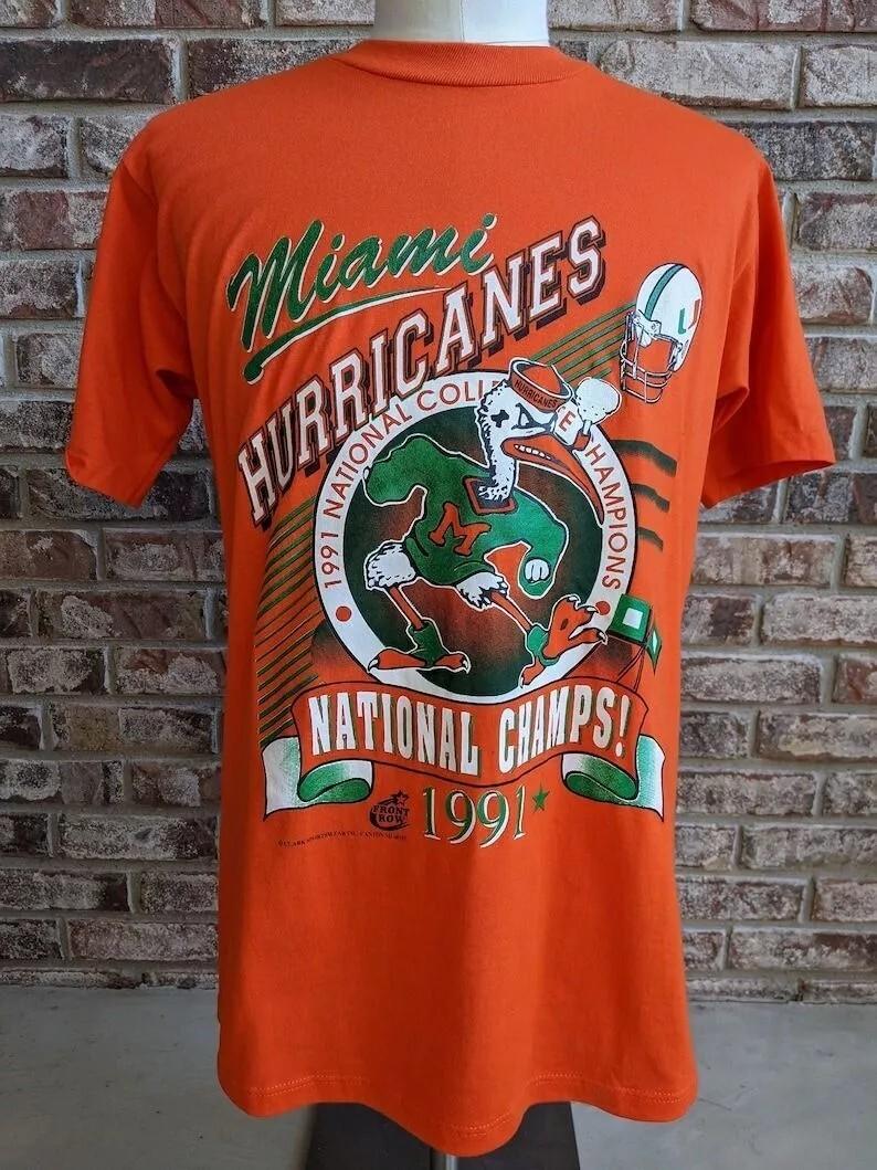 Reprint Miami Hurricanes 90s Graphic short sleeve T Shirt Mens Womens Tees Top Unisex S-4XL S