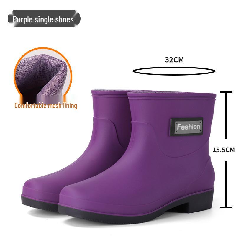 Women's British Fashion Mid-Calf Waterproof Rubber Rain Boots - Non-Slip, Warm Frosted Overshoes for Kitchens and More