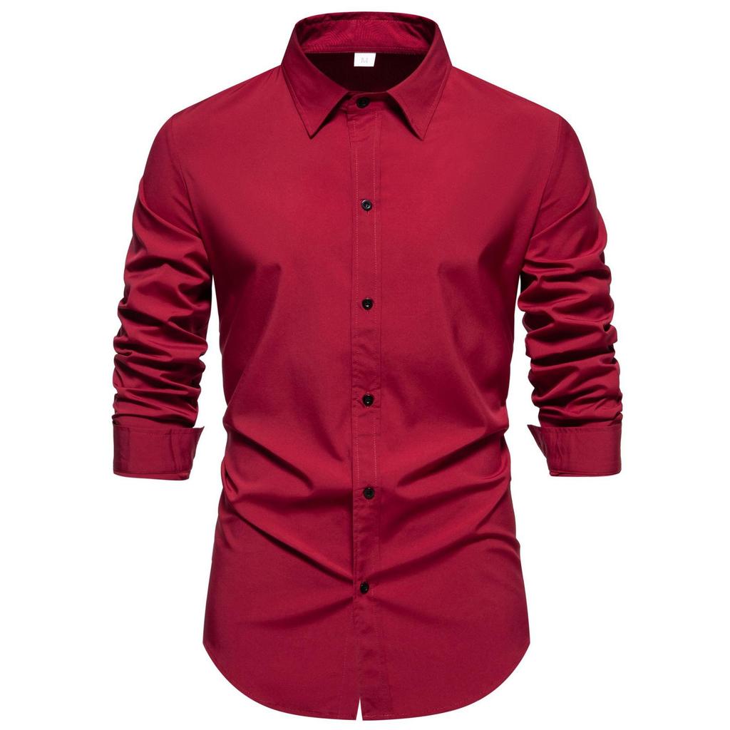 Men's Comfortable Solid Color Shirts Long Sleeve Shirt Casual Business Shirt for Men Lightweight Work Breathable Lapel Shirts