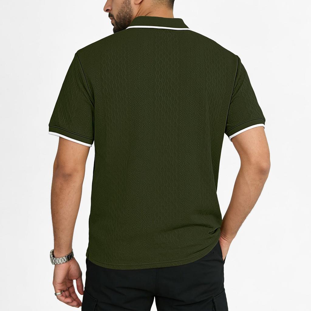 Men's Short Sleeve Polo Shirt with Zipper Collar Classic Fit Lightweight Knit Top for Everyday Wear