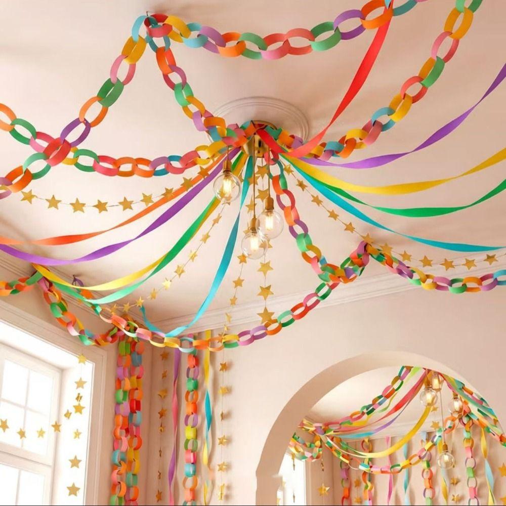 300PCS/Set 25*4cm Paper Chain Garland Strips Mixed Color Party Decorative Chains Party Supplies