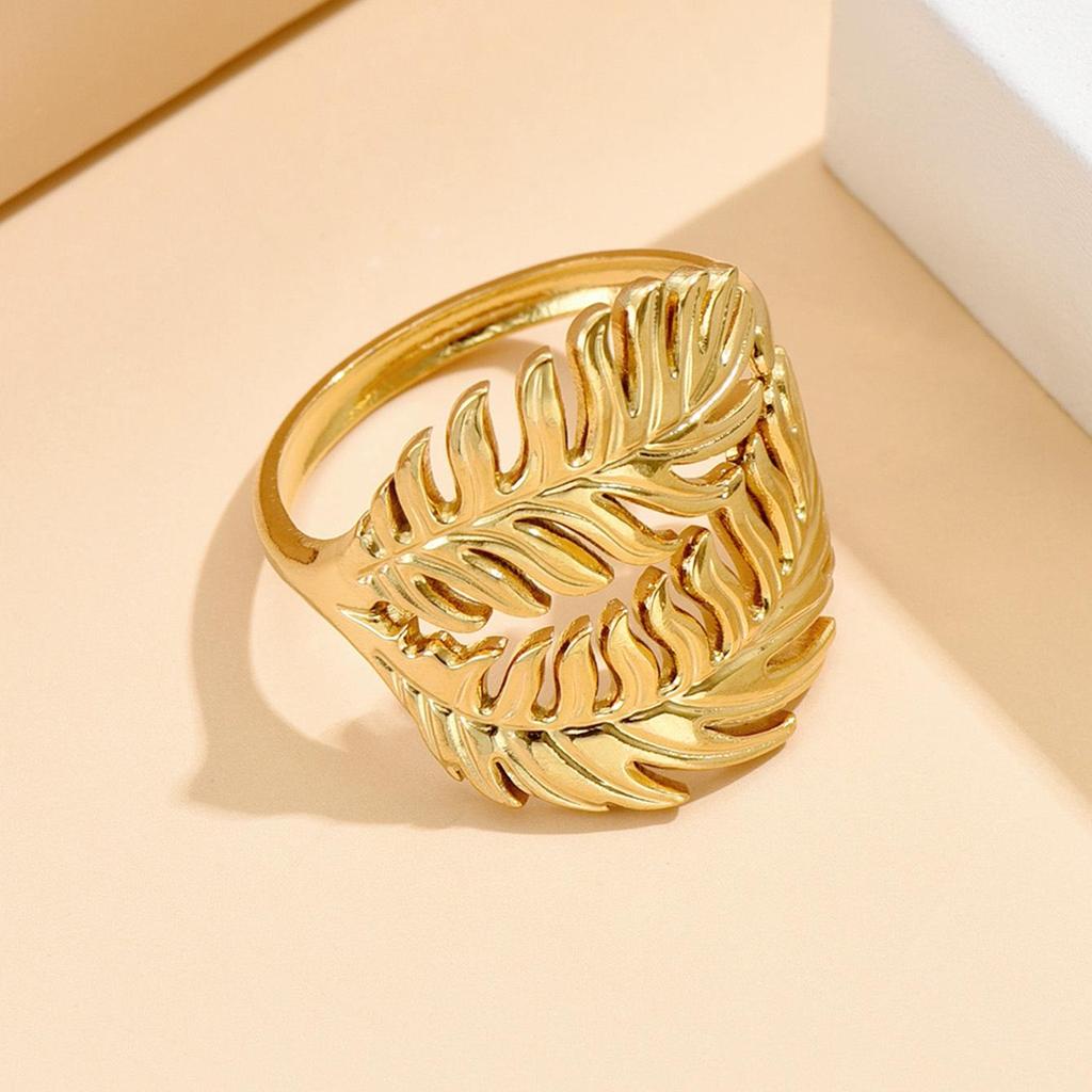 Adjustable Retro Leaf Stainless Steel Ring for Women - Fresh Forest Style