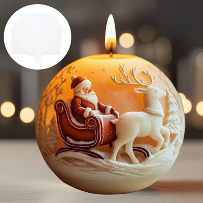 Santa Claus Sleigh Spherical Scented Candle Silicone Mold Christmas Elk Santa Claus Sleigh To Send Gift Resin Plaster Molds