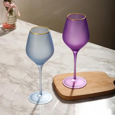 Copas de vino esmeriladas de 380/420 ml, copa de cristal con borde dorado, color claro, sin plomo, estilo nórdico, nueva copa de champán.