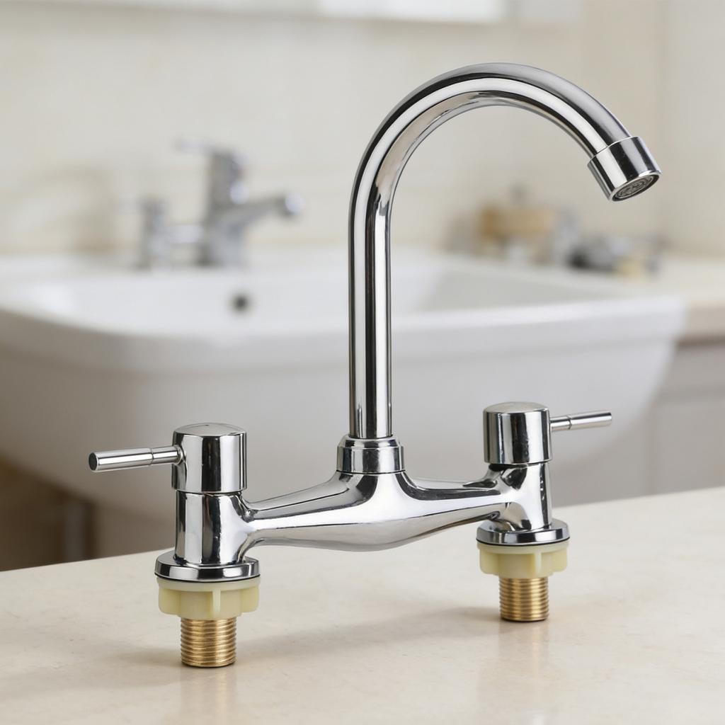 Solid Brass Chrome Construction Hot And Cold Mixing Faucet Hole Deck Basin Sink