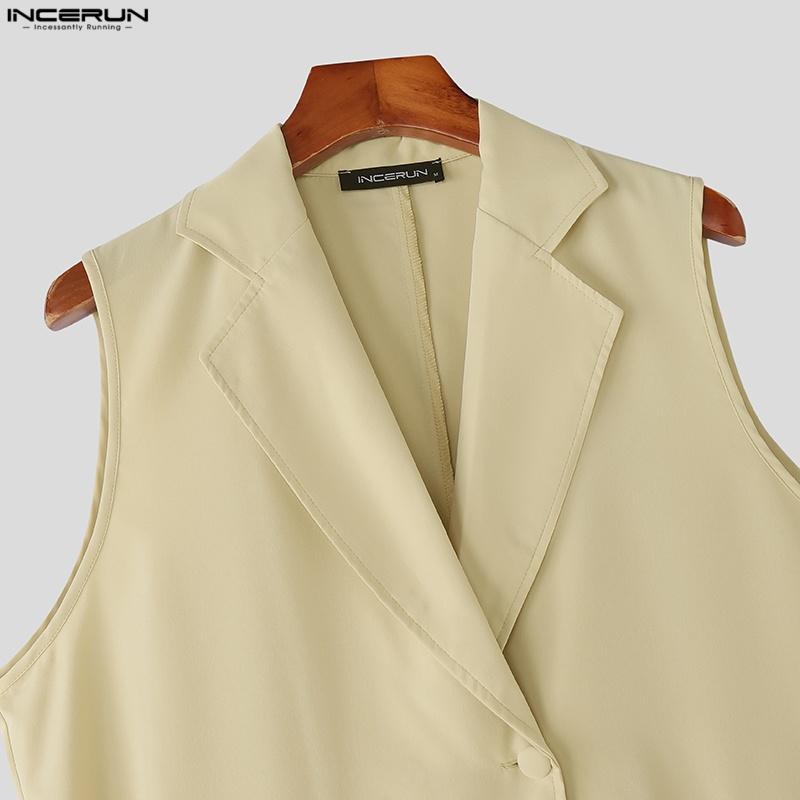 INCERUN Colete Longo Cardigã Sem Mangas com Lapela e Botões Irregular com Babados