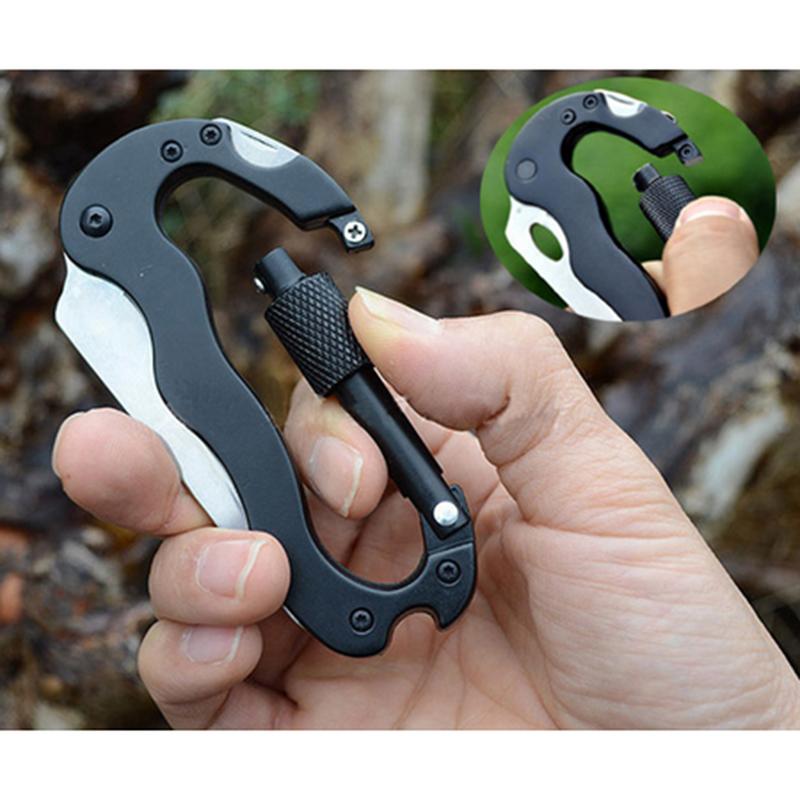 Multifunctional Aluminum Camping Knife Carabiner Keychain Clip with Bottle Opener for Outdoor Activities