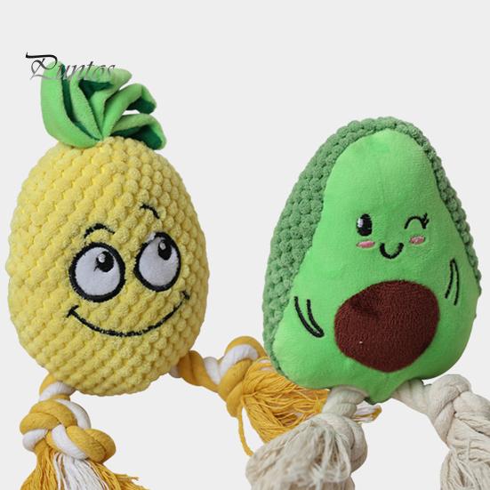 Dog Chew Toy Bite-resistant Built-in Sound Device Cotton Rope Soft Relieve Molar Boredom Plush Cartoon Pineapple Shape Pet Squeaky Supplies