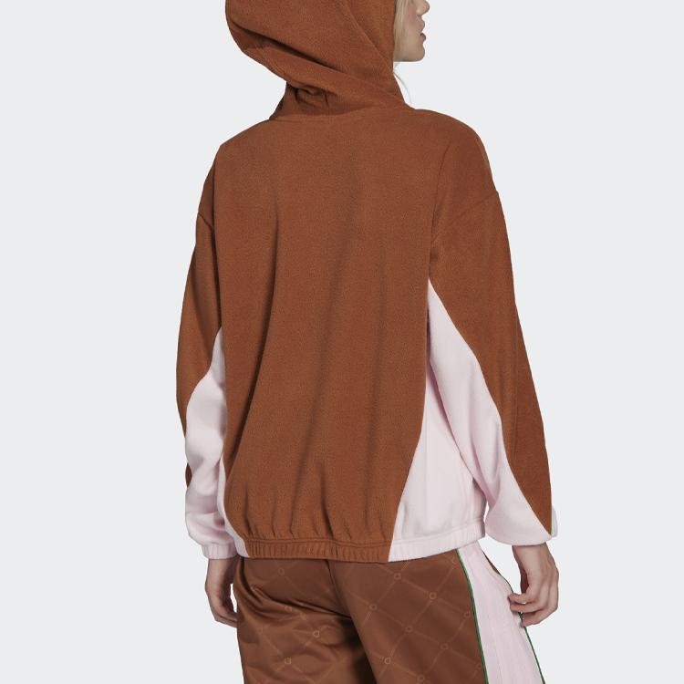 Adidas Originals Trefoil Hoodie American Vintage Color Block Half Zip Sports Sweatshirt Women Hoodies Brown HL0050