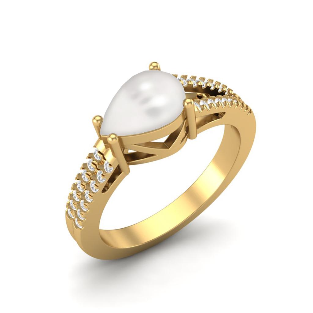 925 Sterling Silver Gold Vemreil 2.00 Cts Pear Shape Natural Pearl Split Shank Wedding Women Ring