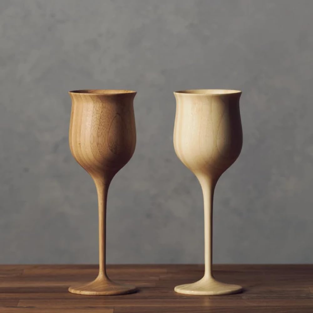 RIVERET Wine Vessels, 200ml, Pair, Bamboo, Dishwasher Safe, White/Brown, RV-113WB