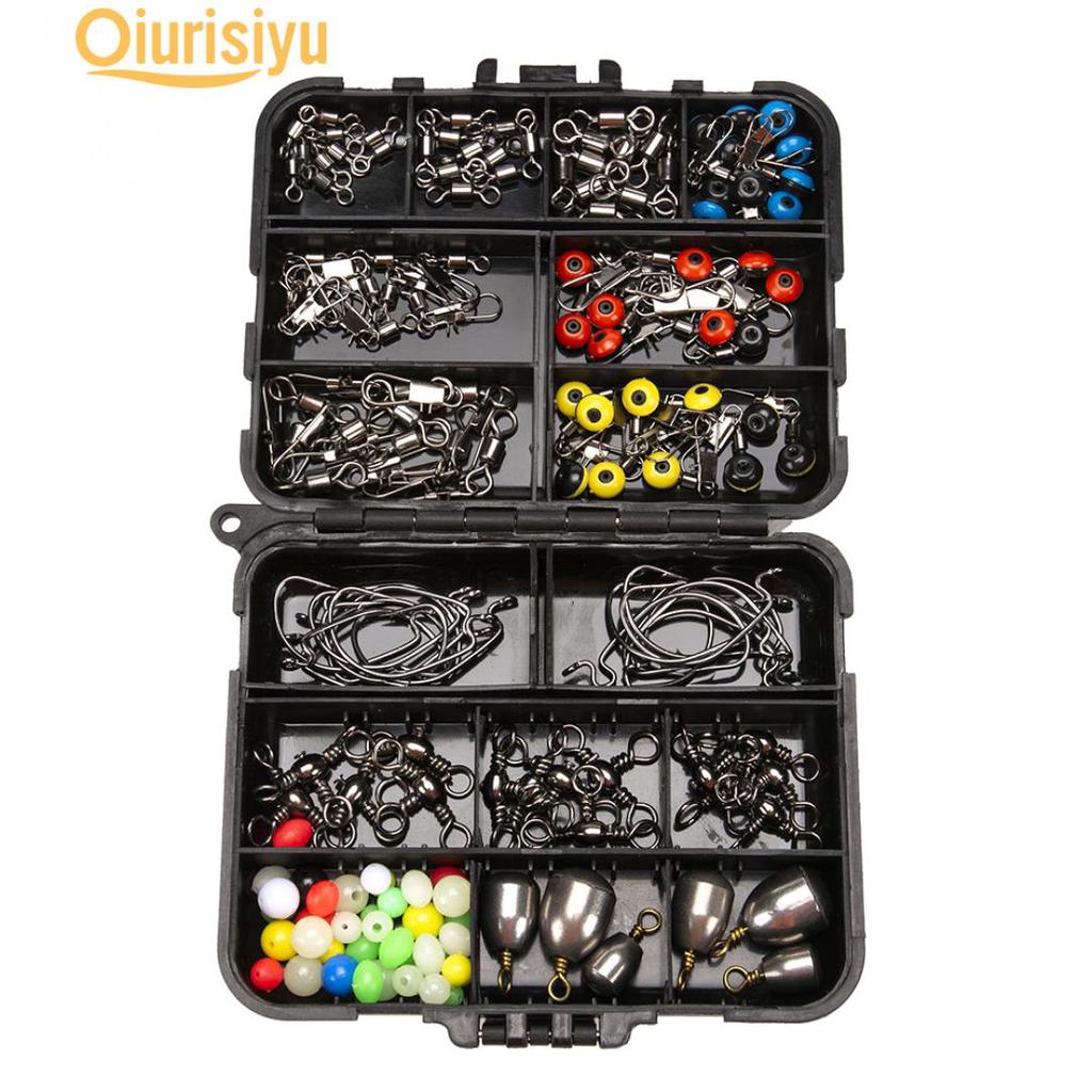 Portable Fishing Accessories Kit Fishing Tackle Box Swivel Jig Hook Sinker Ring