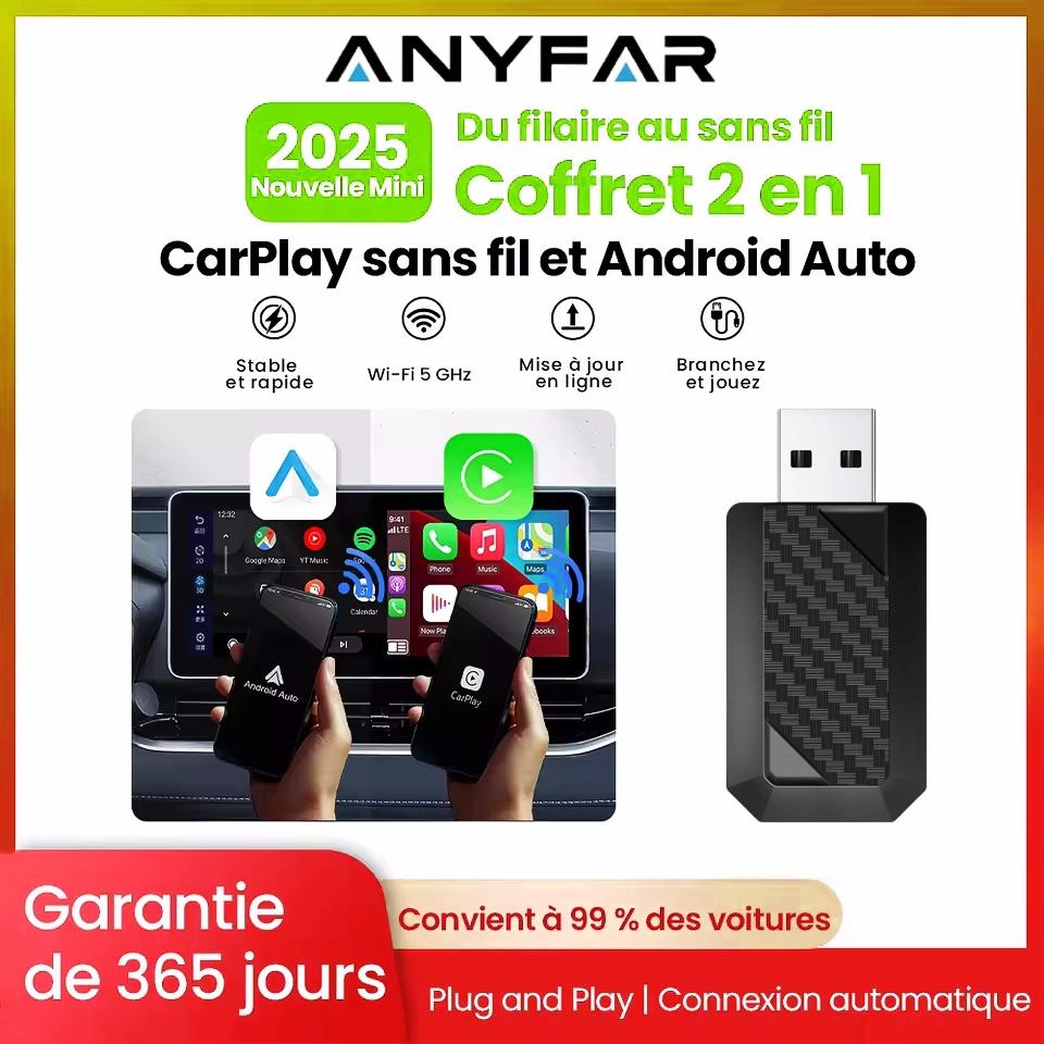 

Carplay Wireless Adapter Android Auto 2in 1 Smart Dongle 2025 5G WIFI For iphone Android Phone For Volvo Benz Mg Kia Chery VW чорний