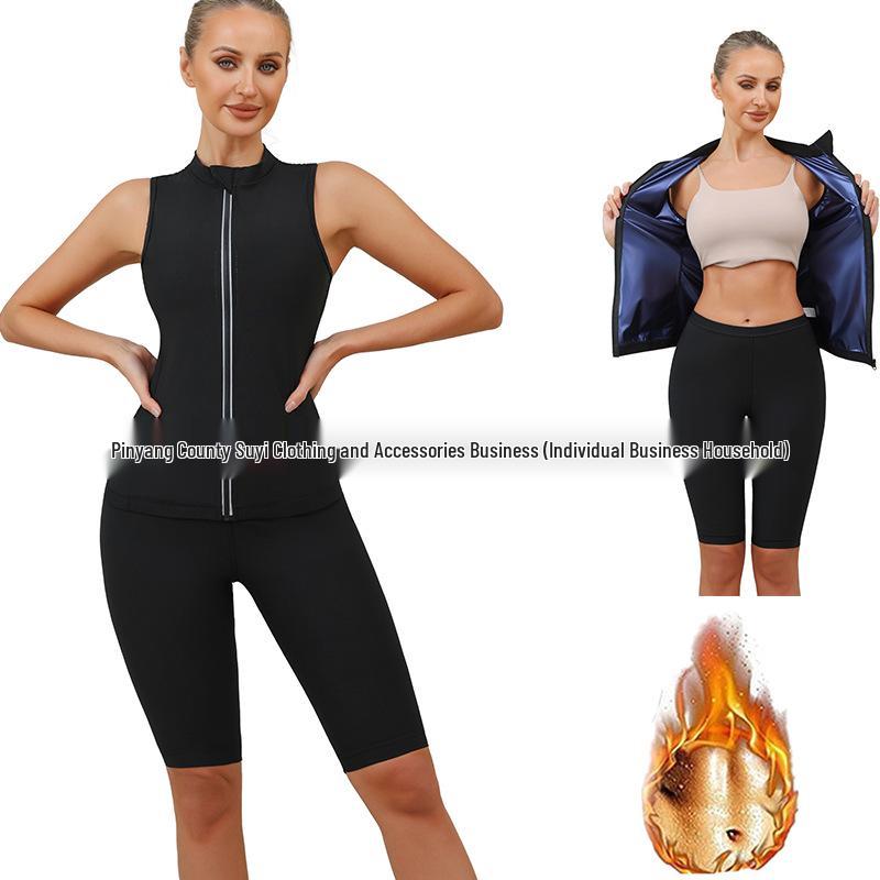 Regata de Gola Alta Feminina Europeia e Americana: Roupa de Fitness que Absorve o Suor Roupa de Sauna para Escultura Corporal Casual.