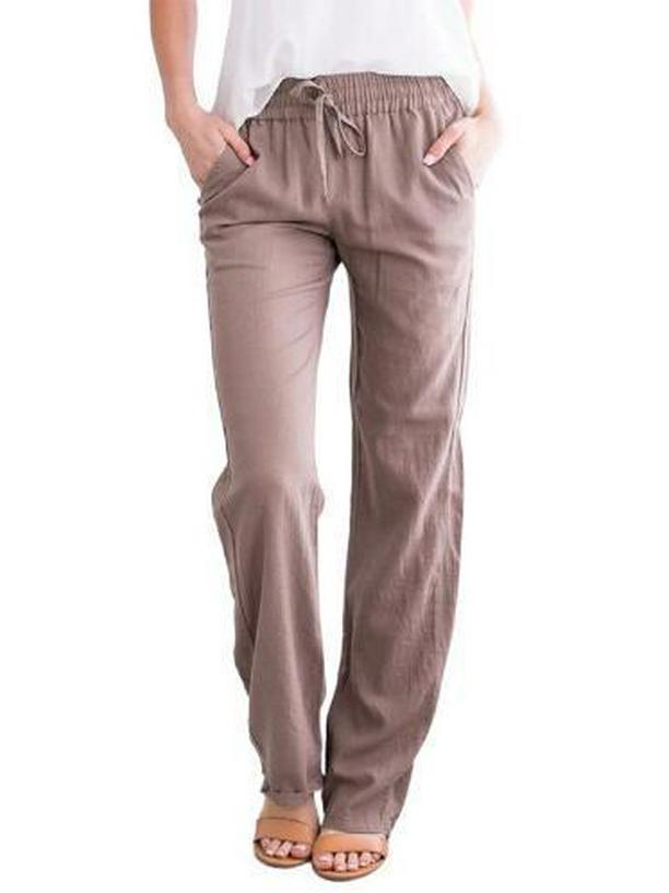 2026 Spring/Summer Women's Solid Color Cotton Linen Drawstring Wide-Leg Casual Pants