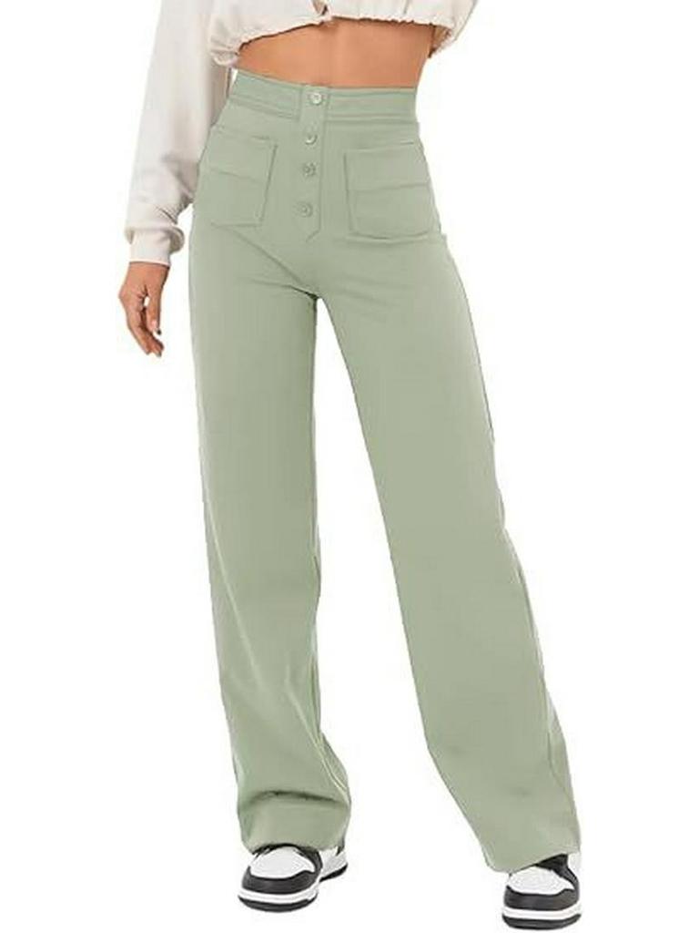 2024 Women's High-Waist Casual Straight Pants with Elastic Belt & Multiple Pockets