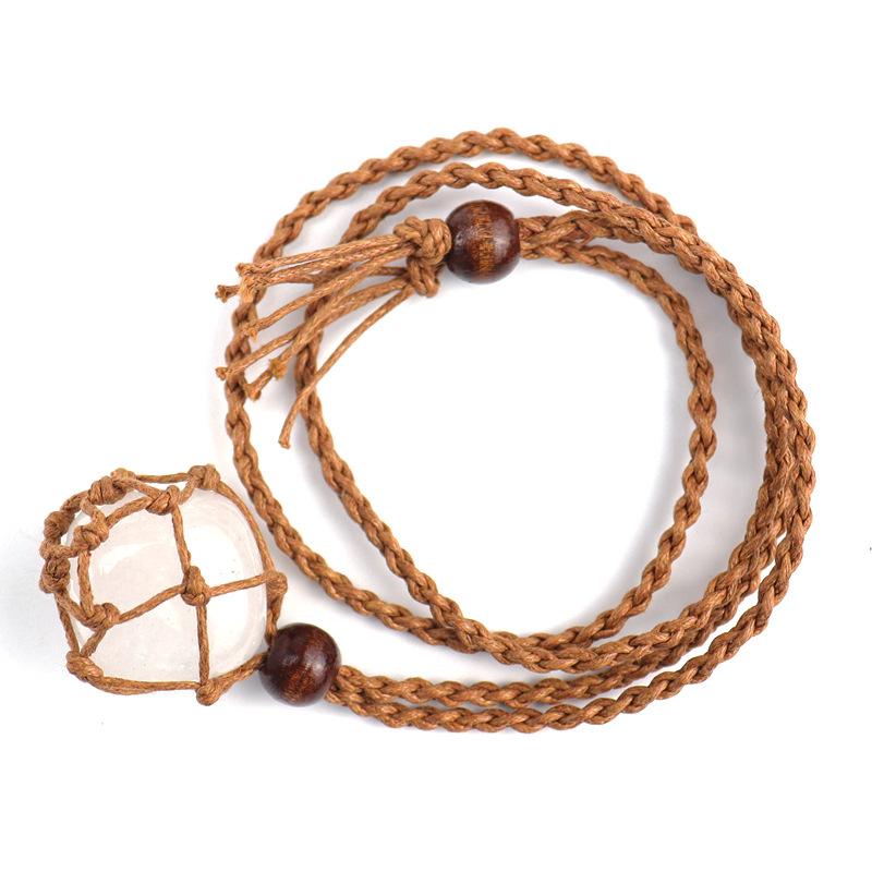 Natural Stone Crystal Rough Stone Mesh Pocket Hand-Woven Necklace Pendant, Adjustable N558