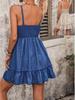 Elegant Jurk met Spaghettibandjes, Metalen Versiering, Bedrukte Knoop, Knielengte