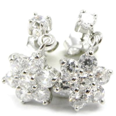 [I4203] - Silver Earrings 'Crystal Flowers' White Silver (rhodium Plated) - 16x8 Mm