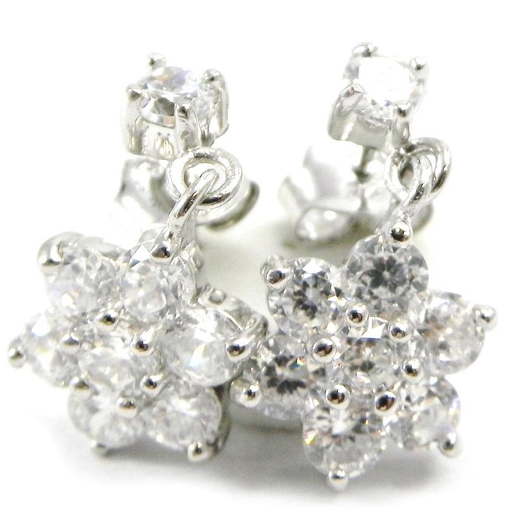 

Les Trésors De Lily [I4203] - Серебряные серьги Crystal Flowers серебристо-белые (родированное покрытие) - 16x8 мм