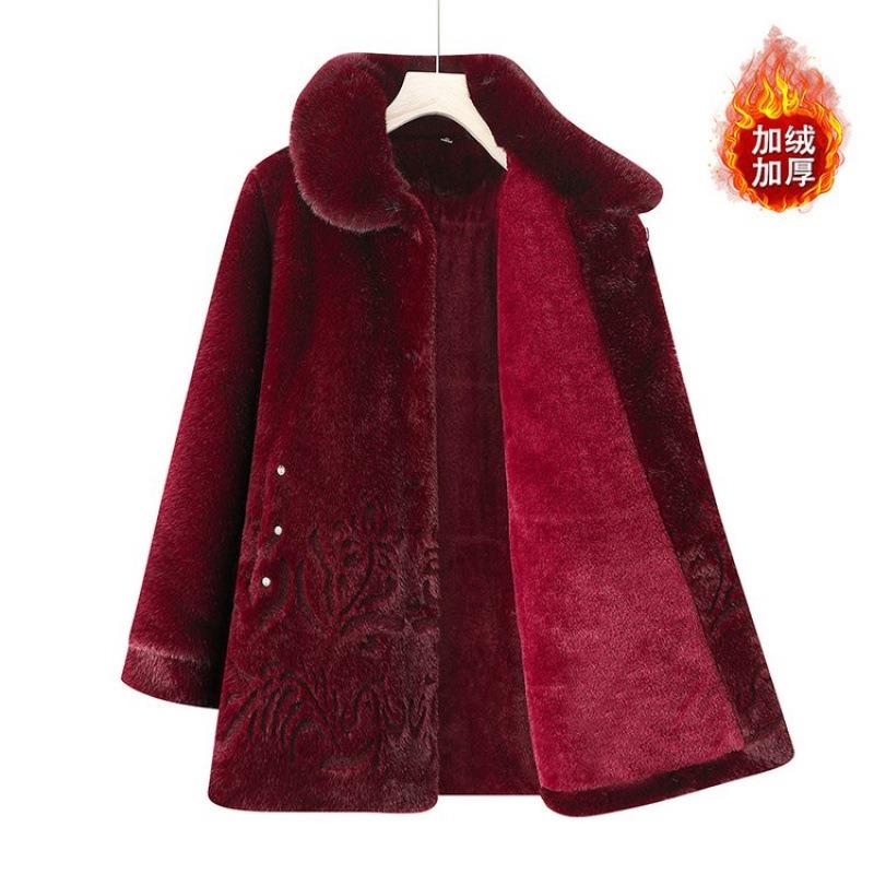 Middle-aged elderly winter coat golden mink mother warm clothes grandma imitation mink hair piled thickened fashion coat