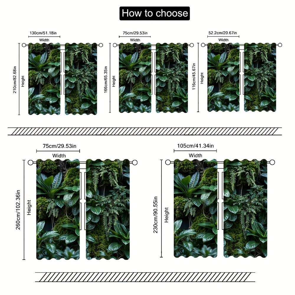 2pcs Natural Green Forest Print Curtains - Machine Washable Polyester, Semi-Transparent with Vibrant Moss & Foliage Design for B