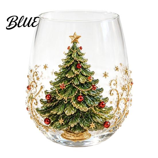Stylish Kitchen Glassware Creative Transparent Santa Claus Pattern Mug  3D Embossed Christmas Aesthetic Glass Tea Cups  High Capacity Beverage